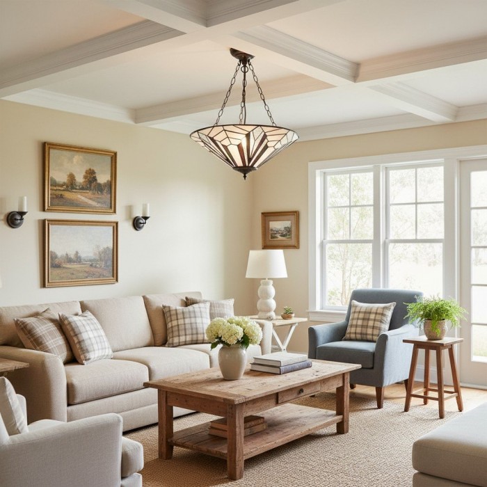 TF Astoria Decorative Stained Glass Semi Flush Light - Art Deco Ceiling Fixture for Entryways & Lounges HL2230