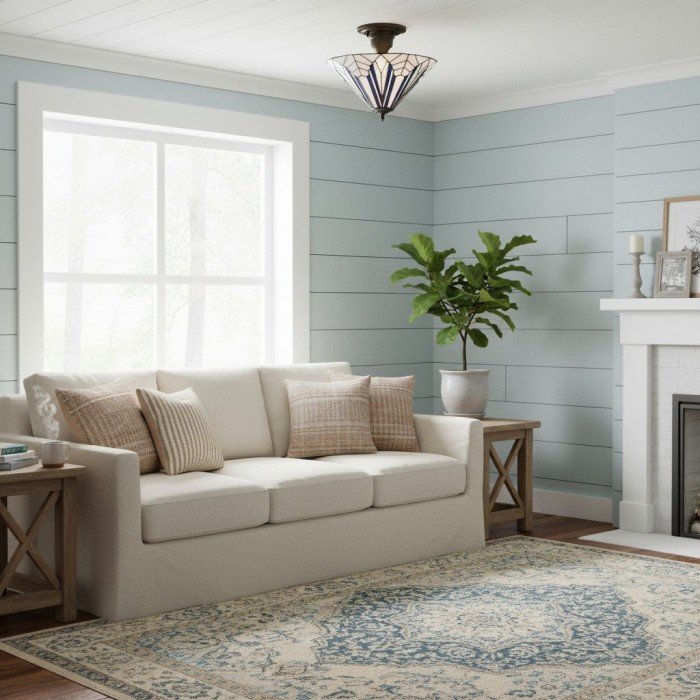 TF Astoria Decorative Stained Glass Semi Flush Light - Art Deco Ceiling Fixture for Entryways & Lounges HL2230