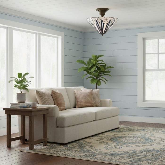 TF Astoria Decorative Stained Glass Semi Flush Light - Art Deco Ceiling Fixture for Entryways & Lounges HL2230