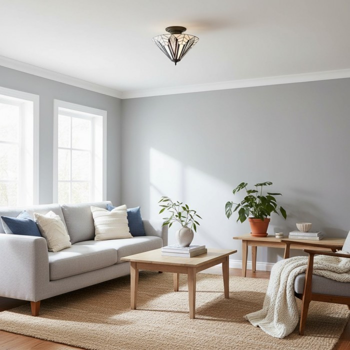 TF Astoria Decorative Stained Glass Semi Flush Light - Art Deco Ceiling Fixture for Entryways & Lounges HL2230