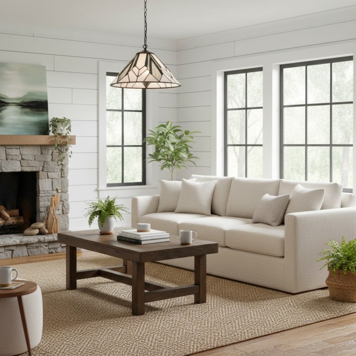 TF Astoria Tiffany Ceiling Pendant - Dimpled Geometric Glass Design for Living Room HL2236