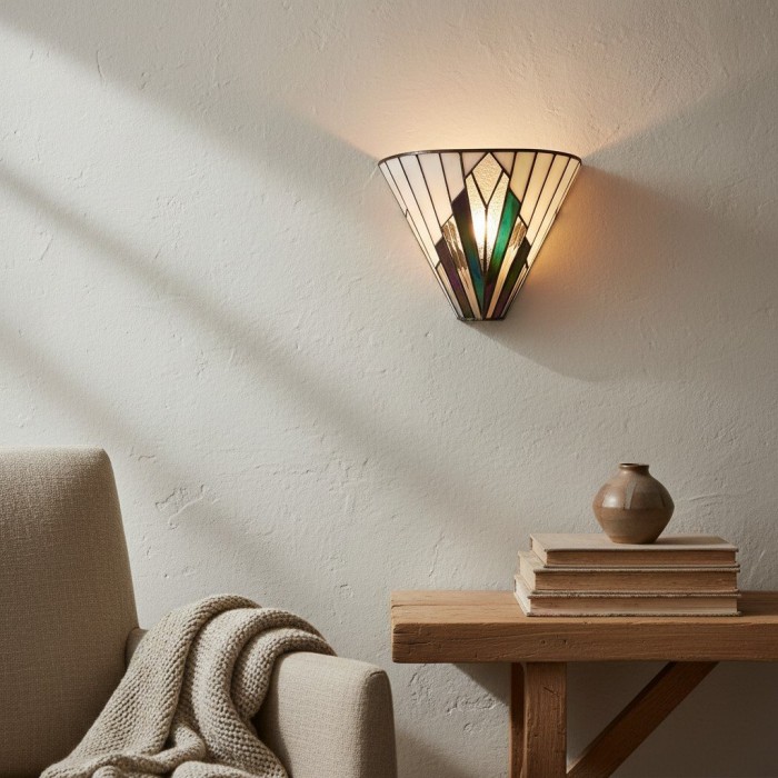 Lampada da parete vintage a forma di ventaglio TF Astoria - Vetro artistico lavorato a mano - Per luce d'accento da camera da