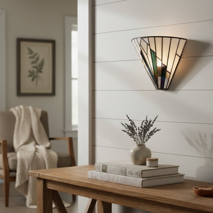 Lampada da parete vintage a forma di ventaglio TF Astoria - Vetro artistico lavorato a mano - Per luce d'accento da camera da