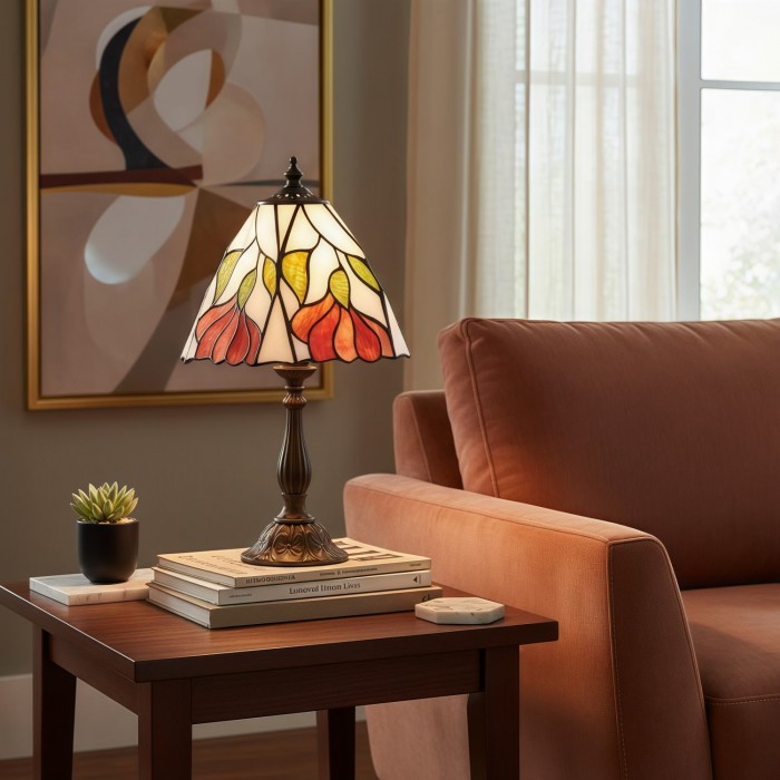 Lampe de table décorative TF Botanica - Lampe en verre à motif floral coloré pour intérieurs chaleureux HL2199