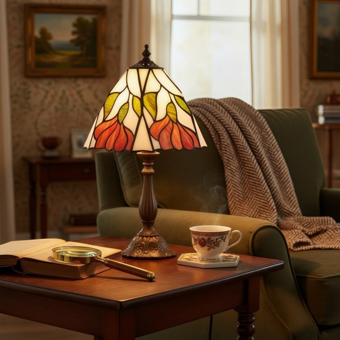 Lampe de table décorative TF Botanica - Lampe en verre à motif floral coloré pour intérieurs chaleureux HL2199