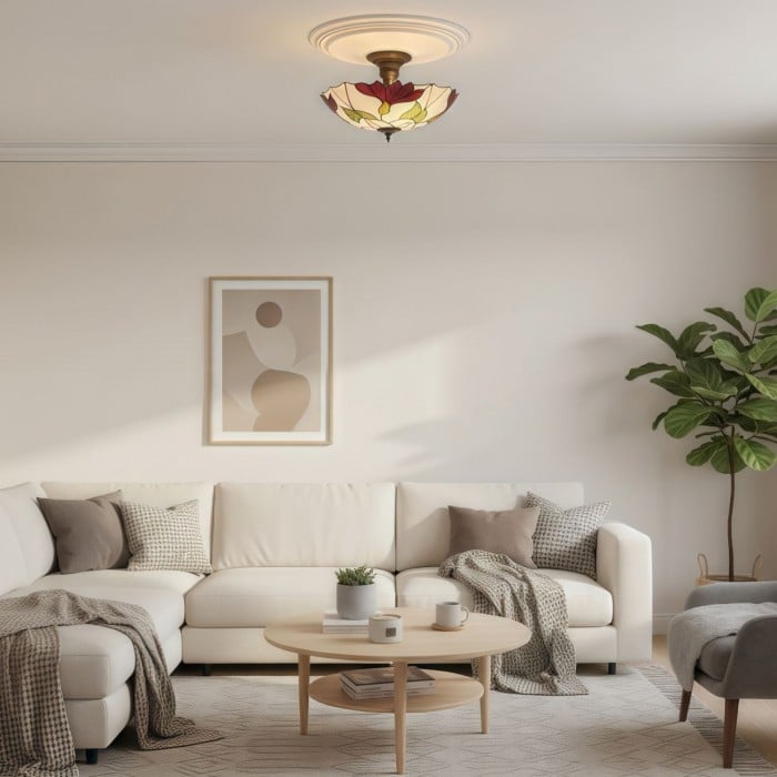 TF Botanica Plafond- en hanglamp met bloemenmotief van glas - Armatuur in kunstglasstijl voor kamers HL2169