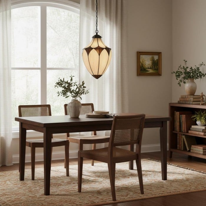 TF Brooklyn Acorn hanglamp met één lichtpunt, gebrandschilderd glasdesign - Tiffany vintage stijl voor eetkamer en hal HL2108