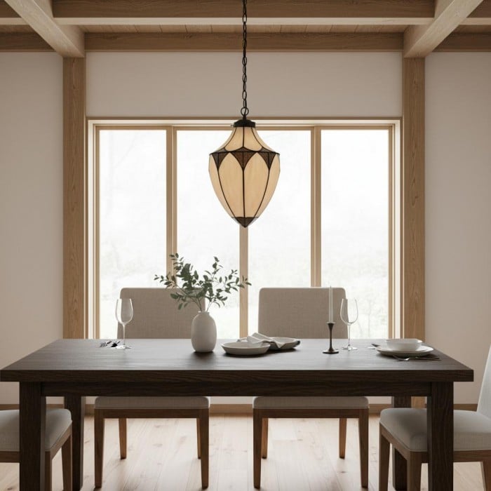 TF Brooklyn Acorn hanglamp met één lichtpunt, gebrandschilderd glasdesign - Tiffany vintage stijl voor eetkamer en hal HL2108