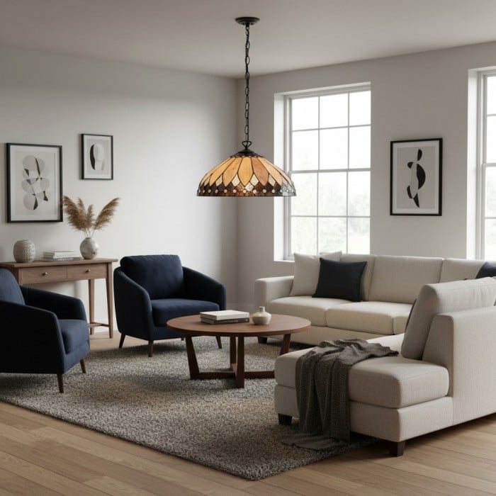 TF Brooklyn Pendant Light - Pendant Light with Geometric Stained Glass Art Deco Style for Dining Rooms HL2105