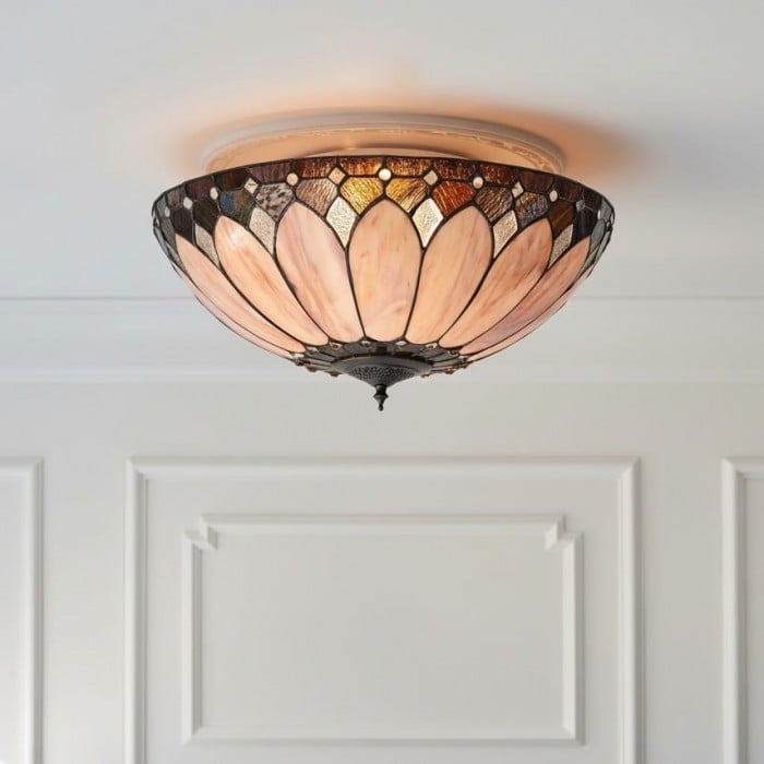 TF Brooklyn Tiffany Glass Flush Mount Ceiling Light - Art Deco Design for Hallway or Living Room HL2161
