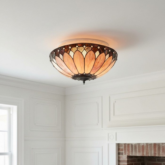 TF Brooklyn Tiffany Glass Flush Mount Ceiling Light - Art Deco Design for Hallway or Living Room HL2161