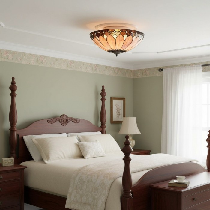 TF Brooklyn Tiffany Glass Flush Mount Ceiling Light - Art Deco Design for Hallway or Living Room HL2161