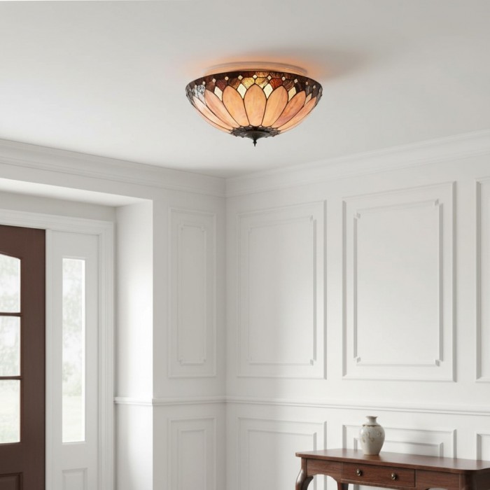 TF Brooklyn Tiffany Glass Flush Mount Ceiling Light - Art Deco Design for Hallway or Living Room HL2161
