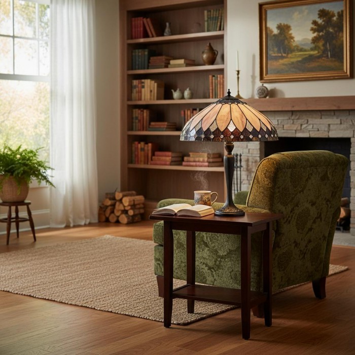 Lampa stołowa TF Brooklyn Tiffany z witrażem i mozaiką – klasyczny styl art déco do salonu HL2220