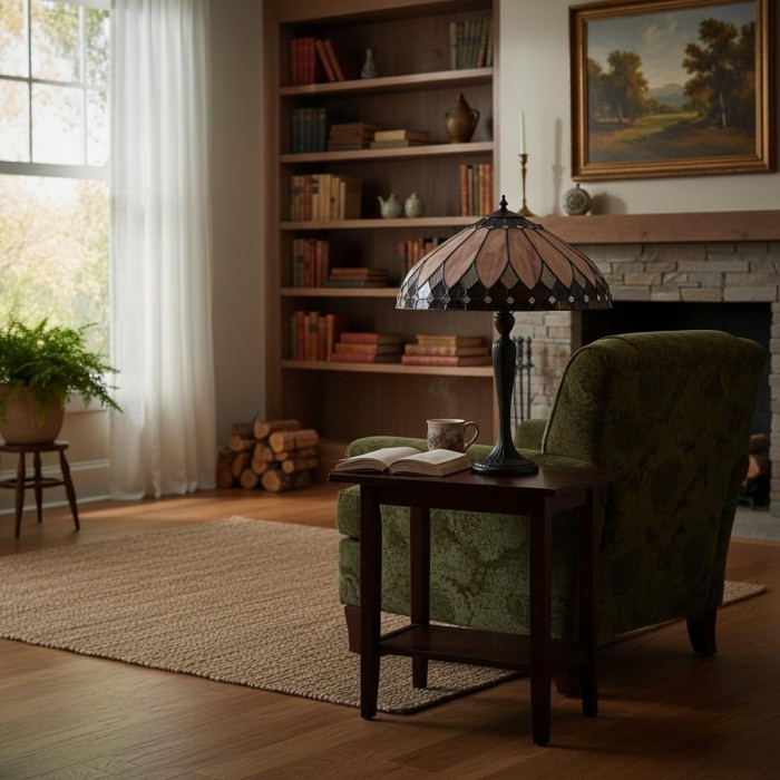 Lampa stołowa TF Brooklyn Tiffany z witrażem i mozaiką – klasyczny styl art déco do salonu HL2220