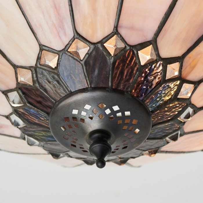 TF Brooklyn Tiffany Semi-flush Ceiling Light - Geometric Glass Shade for Hallways or Living Rooms HL2243