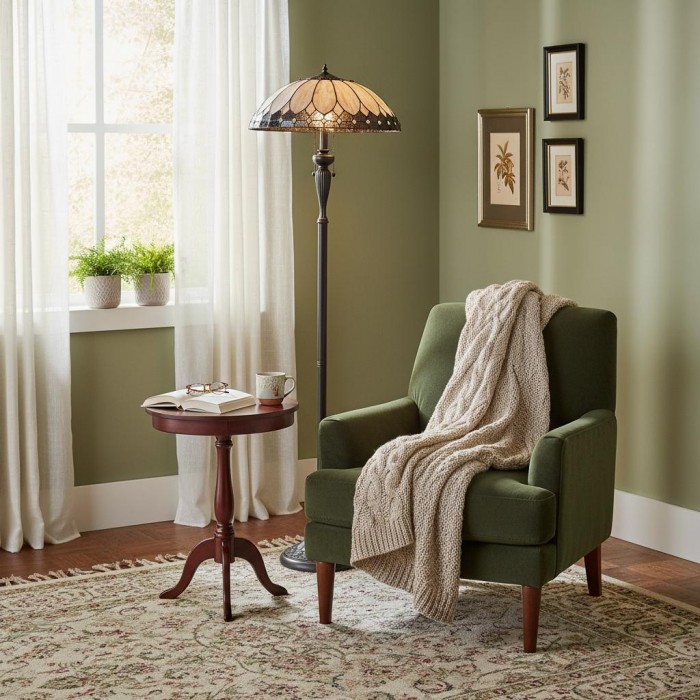 Lámpara de pie Tiffany TF Brooklyn con diseño geométrico Art Déco - Pantalla de vitral y base negra satinada para sala de estar