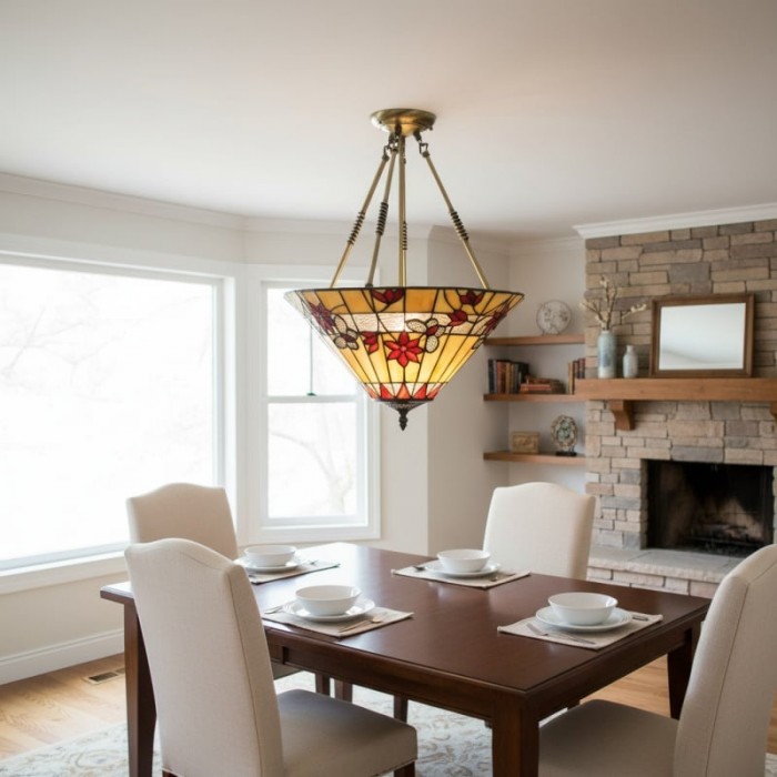 Lampada a sospensione a farfalla TF - Lampada a sospensione in vetro colorato in stile Art Nouveau per soggiorno HL2126