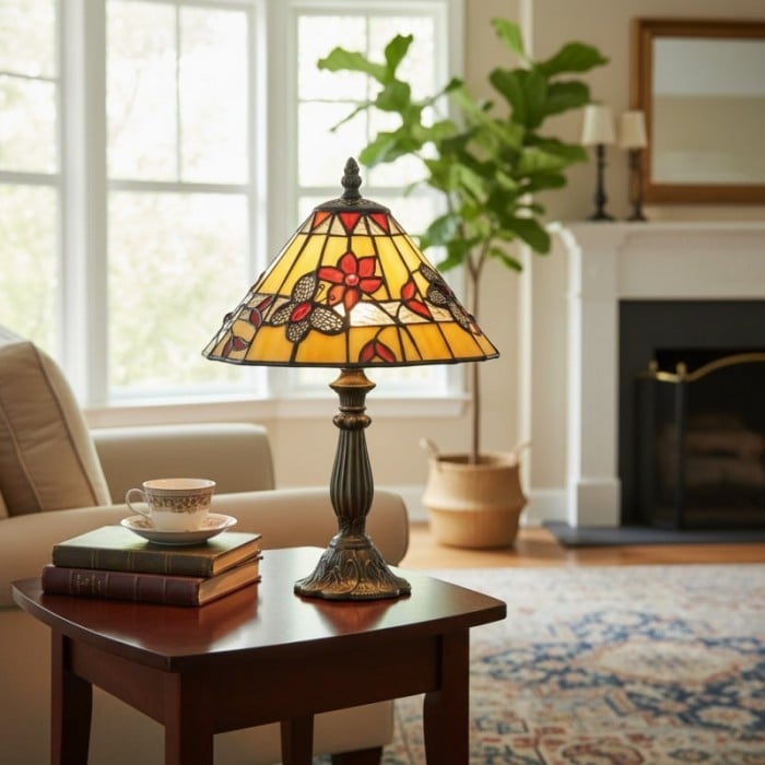 TF Butterfly Tischleuchte – Tischleuchte mit handgeschnittenem Buntglasschirm für Wohn- und Schlafzimmer HL2052