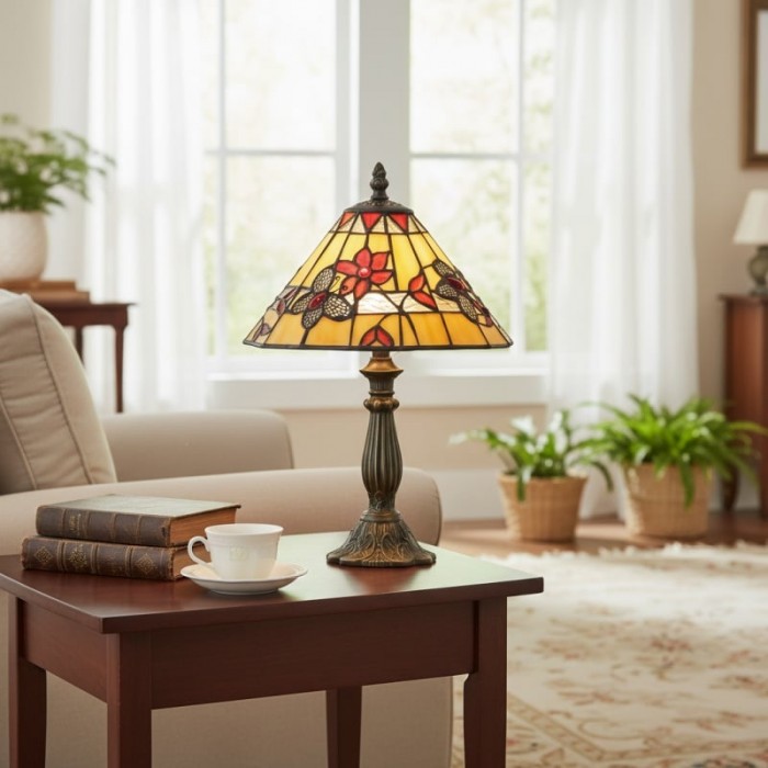 TF Butterfly Tischleuchte – Tischleuchte mit handgeschnittenem Buntglasschirm für Wohn- und Schlafzimmer HL2052