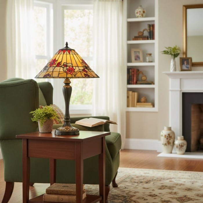 TF Butterfly Tischleuchte – Tischleuchte mit handgeschnittenem Buntglasschirm für Wohn- und Schlafzimmer HL2052