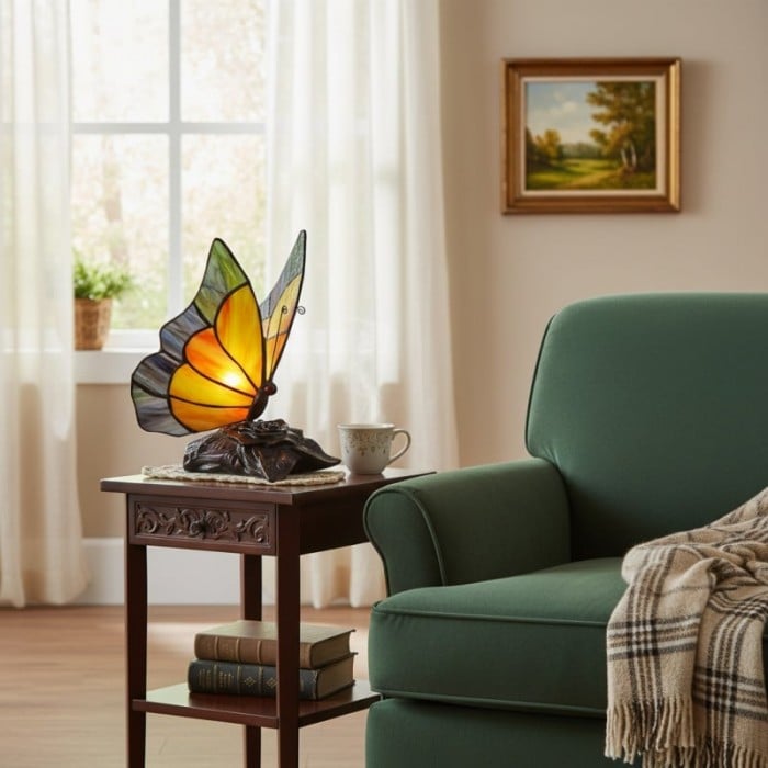 TF Butterfly Table Lamp - Nature-Inspired Glass Design Perfect for Living Rooms or Hallways HL2134