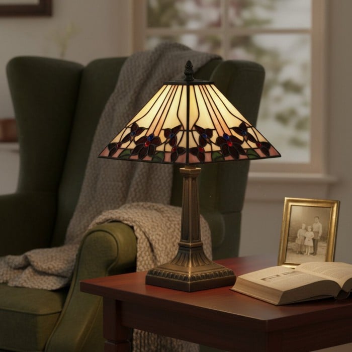 TF Camillo Dragonfly Stained Glass Table Lamp - Art Nouveau Tiffany Style with Scalloped Edge for Living Room and Bedroom HL2156