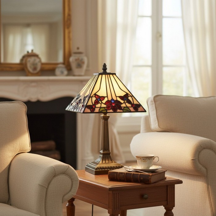 TF Camillo Dragonfly Stained Glass Table Lamp - Art Nouveau Tiffany Style with Scalloped Edge for Living Room and Bedroom HL2156