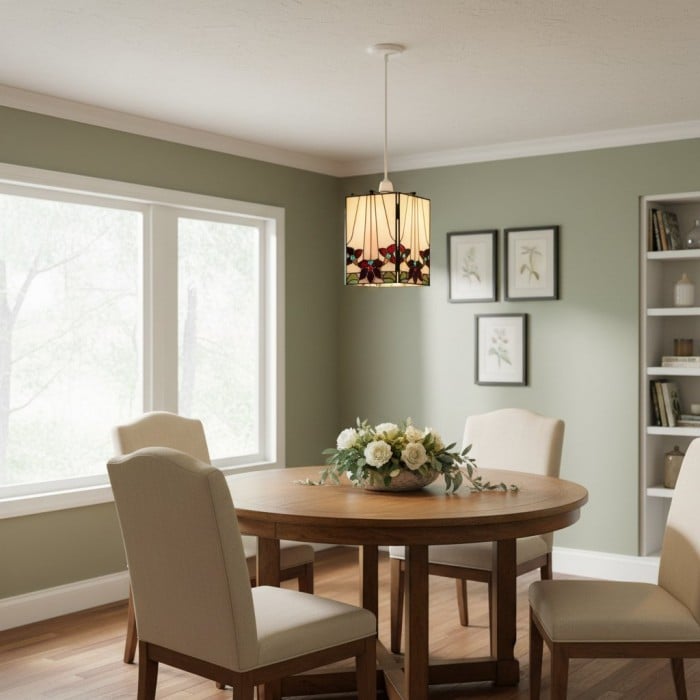 TF Camillo Mosaic Tiffany Glas Pendellampa - Fyrkantig Lanternskärm - Hantverksmässig Heminredningsaccessoar HL2224