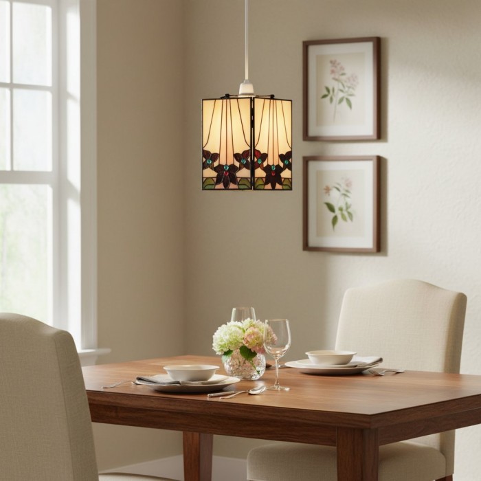 TF Camillo Mosaic Tiffany Glas Pendellampa - Fyrkantig Lanternskärm - Hantverksmässig Heminredningsaccessoar HL2224