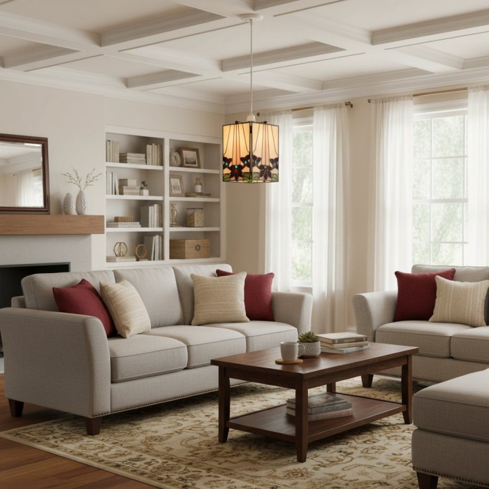 TF Camillo Mosaic Tiffany Glas Pendellampa - Fyrkantig Lanternskärm - Hantverksmässig Heminredningsaccessoar HL2224