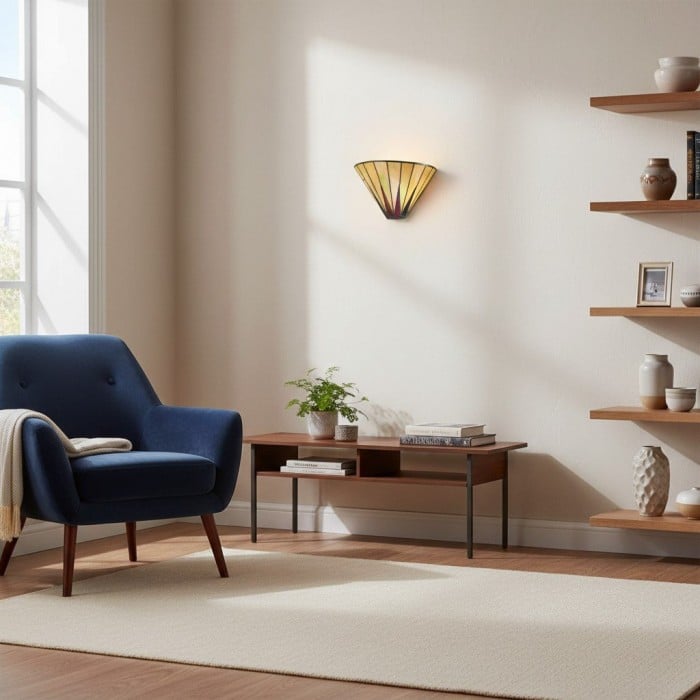 Applique da parete TF Dark Star Art Deco Star Tiffany - Lampada geometrica in vetro colorato per corridoio e soggiorno HL2123