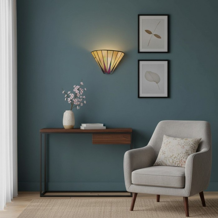 Applique da parete TF Dark Star Art Deco Star Tiffany - Lampada geometrica in vetro colorato per corridoio e soggiorno HL2123