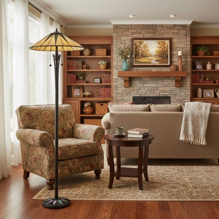 TF Dark Star Tiffany Art Glass Floor Lamp - Vintage-Inspired Metal Base Accent Lighting HL2072