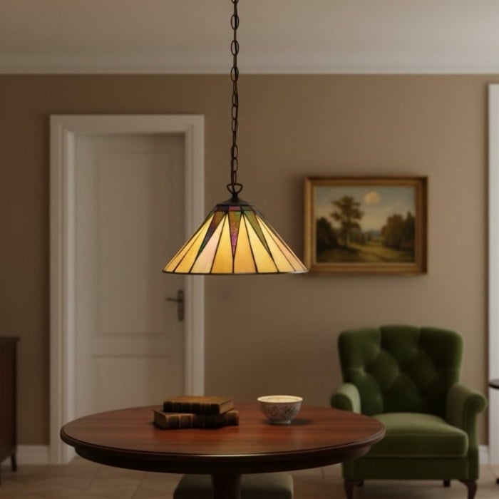 TF Dark Star Tiffany Pendelleuchte – Geometrische Deckenleuchte aus Buntglas für Wohnzimmer HL2062