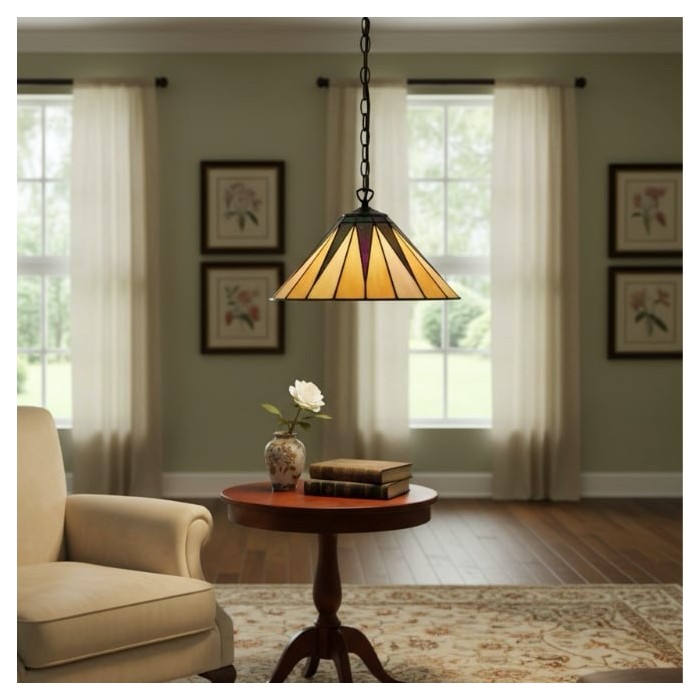 TF Dark Star Tiffany Pendelleuchte – Geometrische Deckenleuchte aus Buntglas für Wohnzimmer HL2062