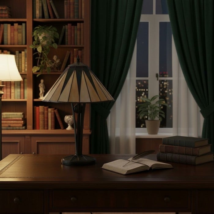 TF Dark Star Tiffany-stijl tafellamp met geometrische kap voor slaapkamer en accentverlichting HL2170