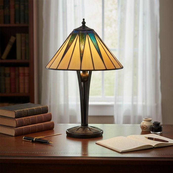 TF Dark Star Tiffany-stijl tafellamp met geometrische kap voor slaapkamer en accentverlichting HL2170