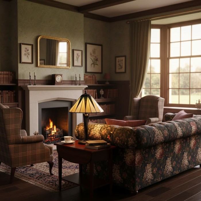 TF Dark Star Tiffany-stijl tafellamp met geometrische kap voor slaapkamer en accentverlichting HL2170