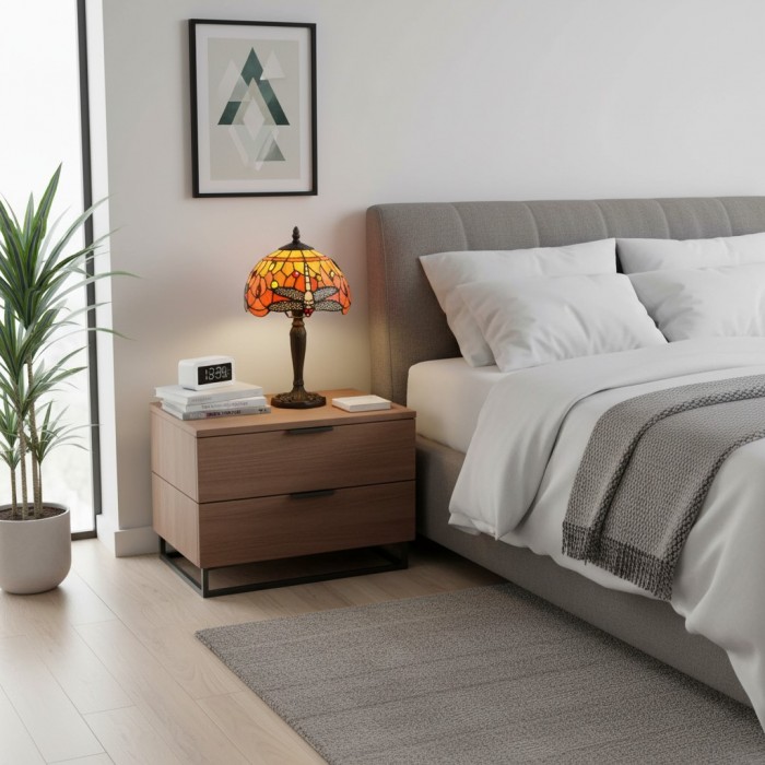 Lámpara de mesa TF Dragonfly tallada a mano - Vitral vintage para dormitorio o sala de estar HL2159