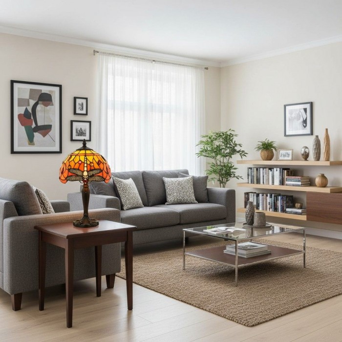 Lámpara de mesa TF Dragonfly tallada a mano - Vitral vintage para dormitorio o sala de estar HL2159