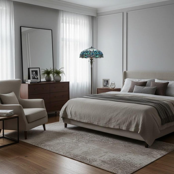 TF Dragonfly Motif Floor Lamp - Vintage Stained-Glass for Living Rooms HL2130