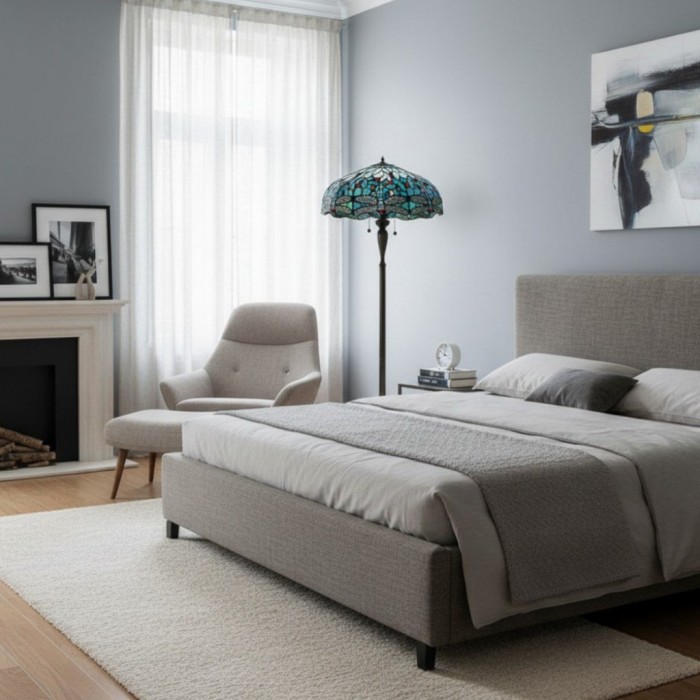 TF Dragonfly Motif Floor Lamp - Vintage Stained-Glass for Living Rooms HL2130