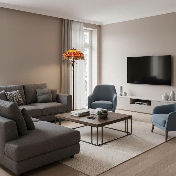 TF Dragonfly Motif Floor Lamp - Vintage Stained-Glass for Living Rooms HL2130