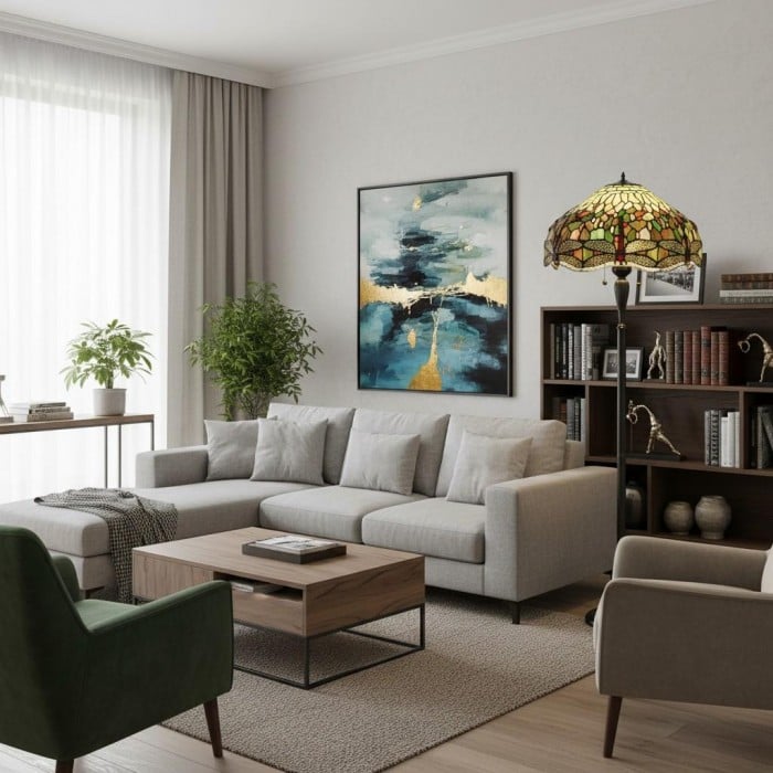 TF Dragonfly Motif Floor Lamp - Vintage Stained-Glass for Living Rooms HL2130