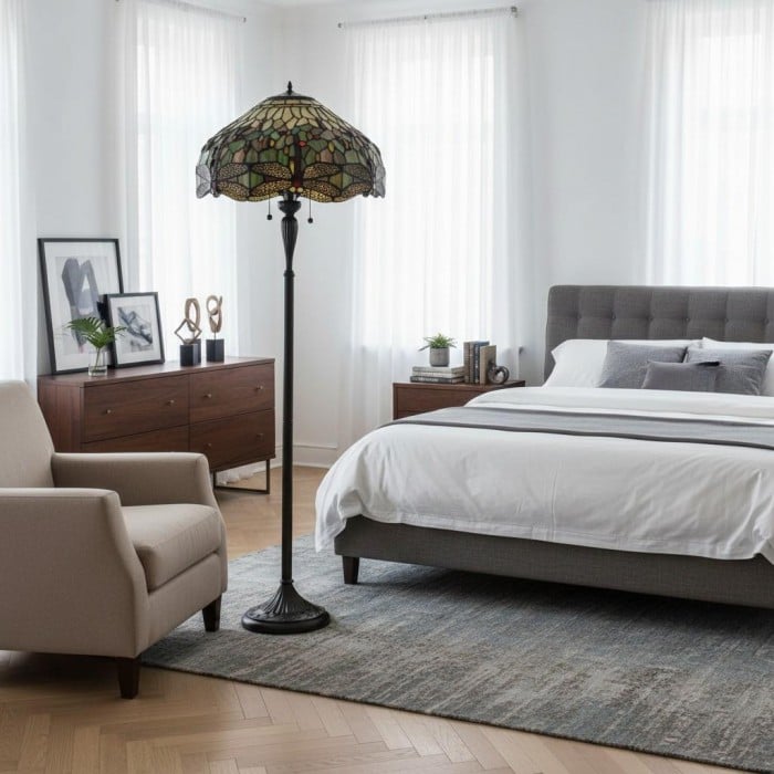 TF Dragonfly Motif Floor Lamp - Vintage Stained-Glass for Living Rooms HL2130