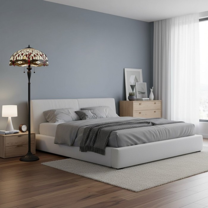 TF Dragonfly Motif Floor Lamp - Vintage Stained-Glass for Living Rooms HL2130