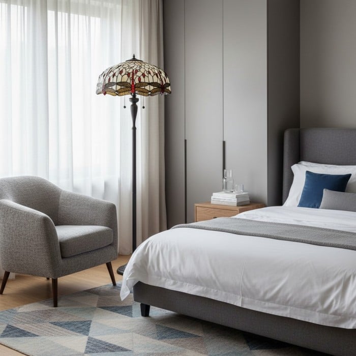 TF Dragonfly Motif Floor Lamp - Vintage Stained-Glass for Living Rooms HL2130