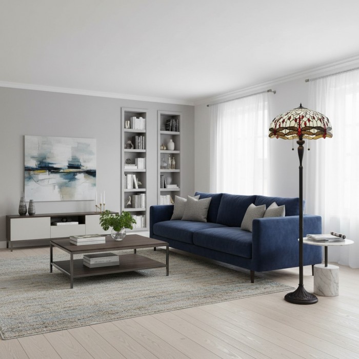 TF Dragonfly Motif Floor Lamp - Vintage Stained-Glass for Living Rooms HL2130