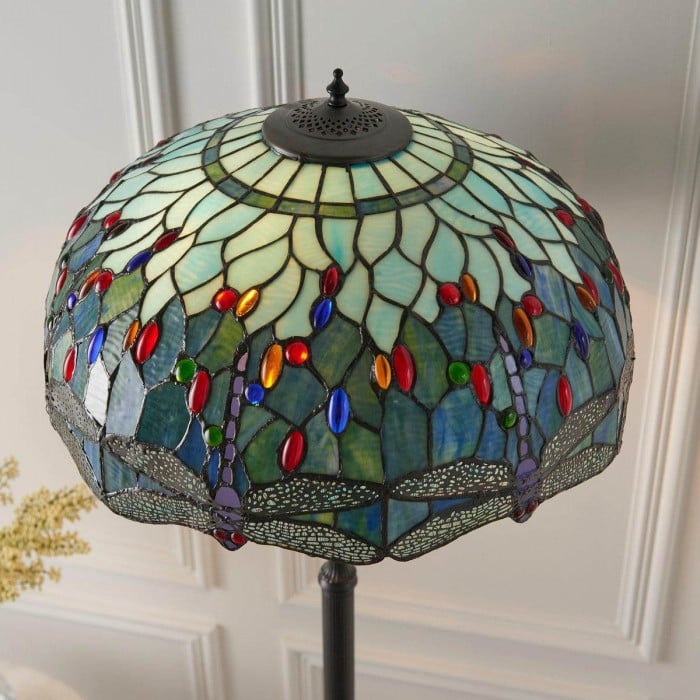 TF Dragonfly Motif Floor Lamp - Vintage Stained-Glass for Living Rooms HL2130